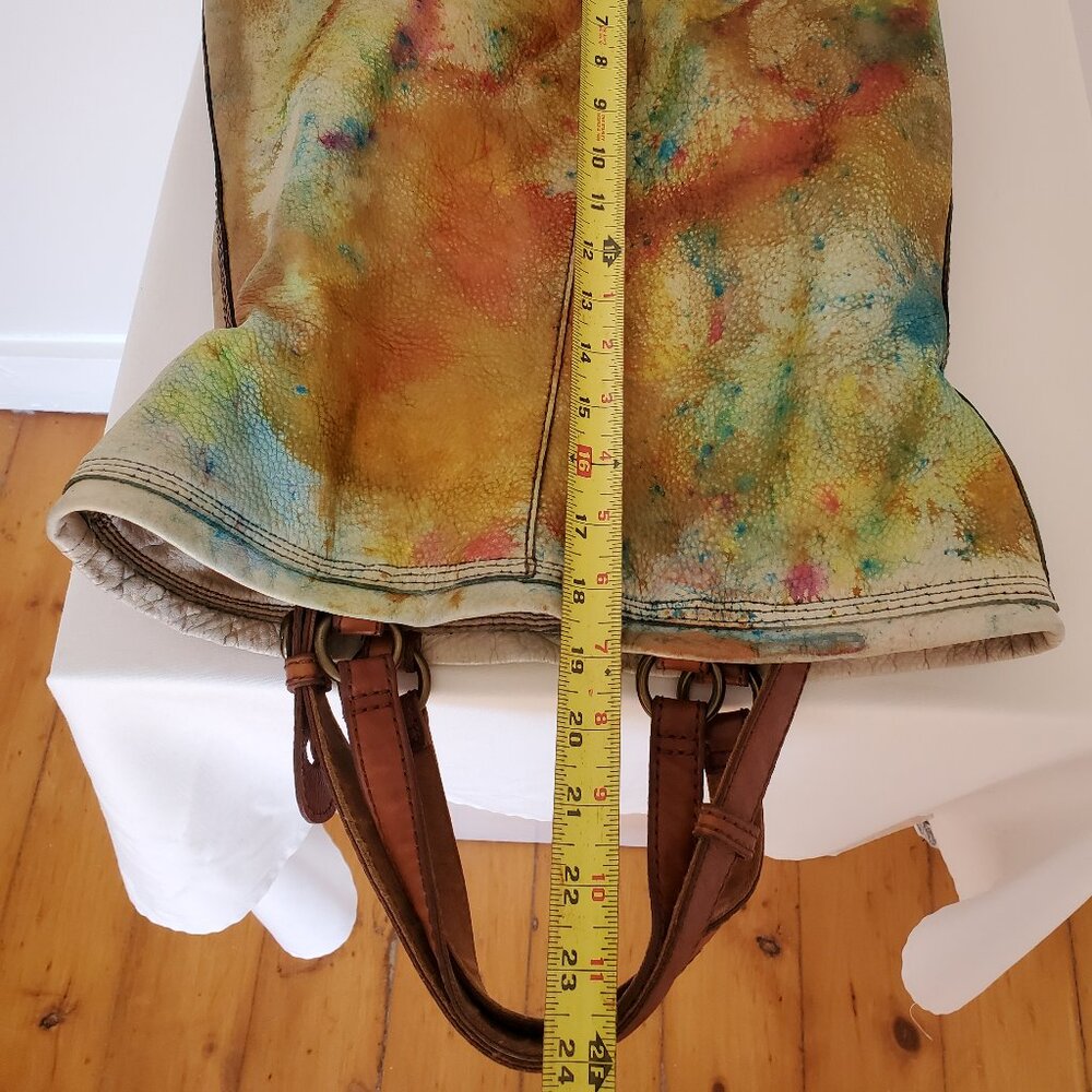 Lucky leather rainbow cowgirl hippie XL tote dyed orange blue green yellow red - Picture 11 of 15